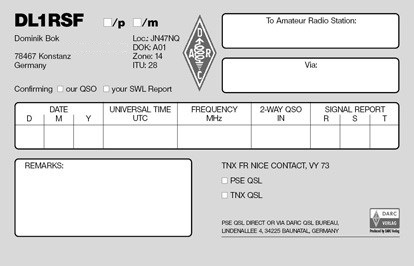 Typische Rückseite einer QSL-Karte